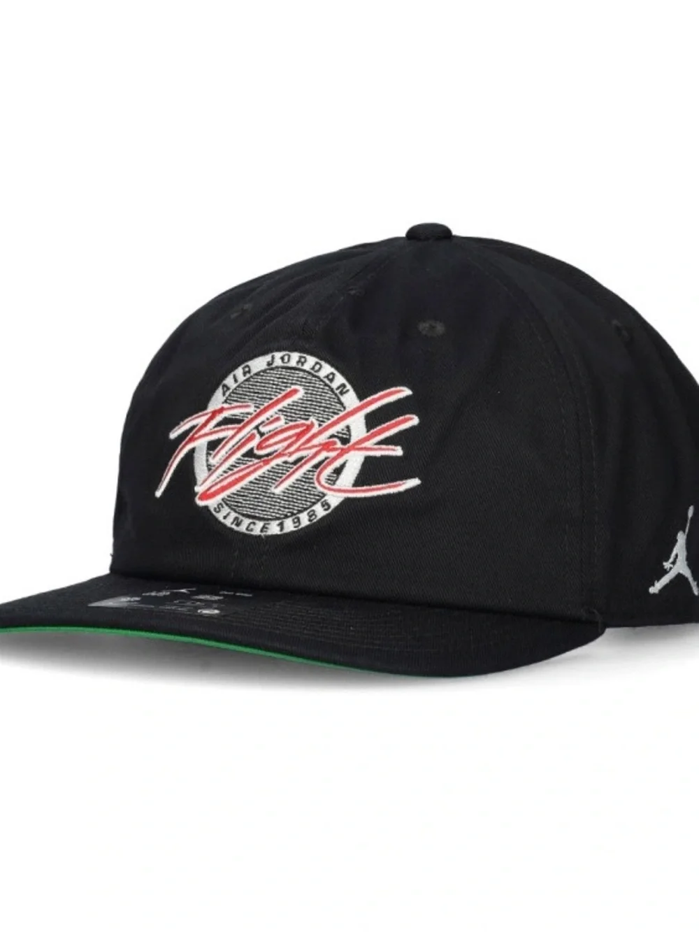Jordan Black Snapback Cap with Red Flight Script and Green Underbill